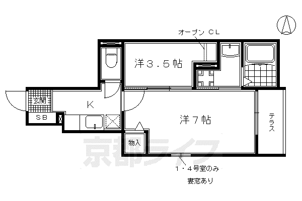京都市烏丸線 十条駅(京都市営) 徒歩3分 3階建 築12年(2K/1階)の間取り写真
