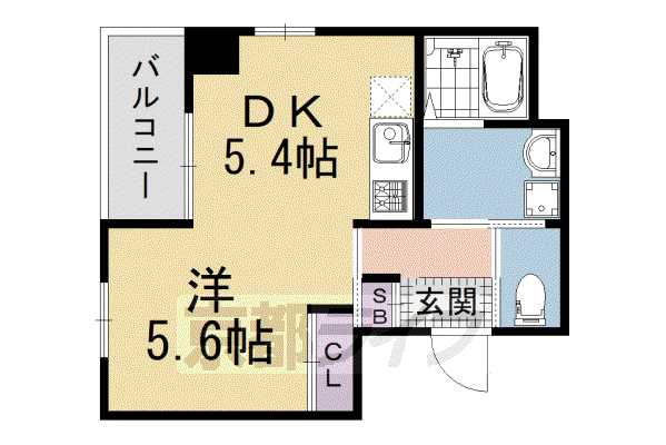 京都市烏丸線 五条駅(京都市営) 徒歩7分 5階建 築12年(1DK/2階)の間取り写真