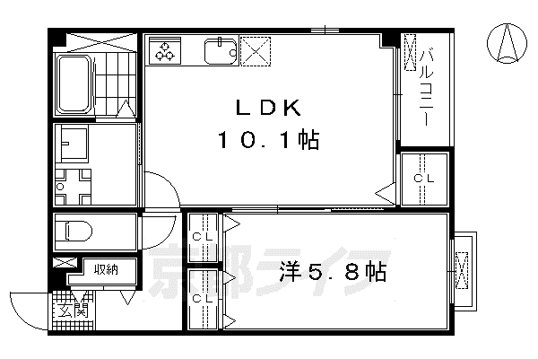 京都市烏丸線 五条駅(京都市営) 徒歩9分 5階建 築12年(1LDK/2階)の間取り写真
