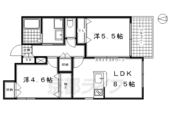 東海道本線 西大路駅 徒歩12分 3階建 築15年(2LDK/2階)の間取り写真