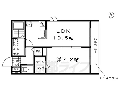 東海道本線 西大路駅 徒歩14分 3階建 築16年(1LDK/1階)の間取り写真