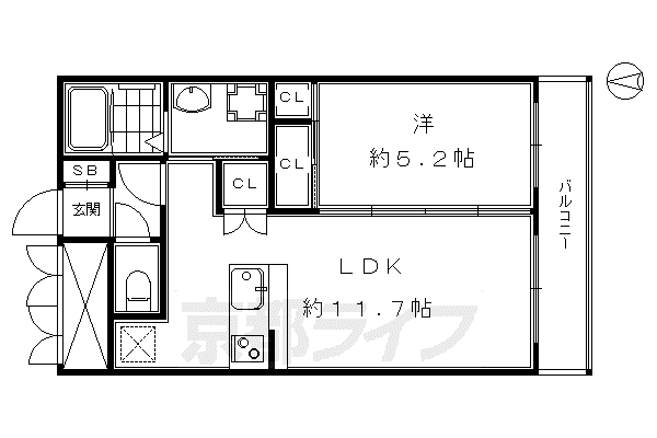 ビクトワール京都河原町(1LDK/4階)の間取り写真
