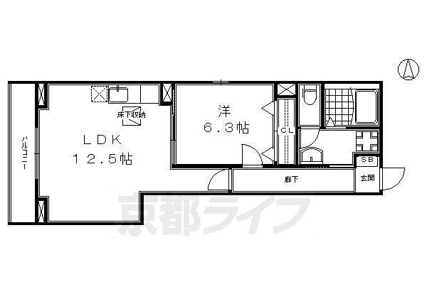 東海道本線 京都駅 徒歩10分 2階建 築12年(1LDK/1階)の間取り写真