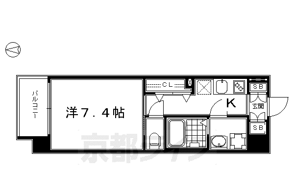 京都市烏丸線 京都駅 徒歩13分 5階建 築12年(1K/2階)の間取り写真