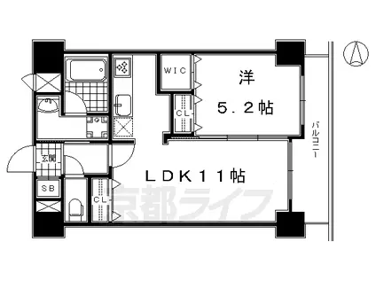 京都市烏丸線 五条駅(京都市営) 徒歩10分 7階建 築12年(1LDK/5階)の間取り写真