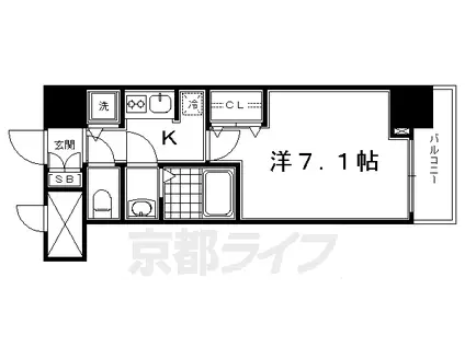東海道本線 京都駅 徒歩7分 7階建 築11年(1K/4階)の間取り写真