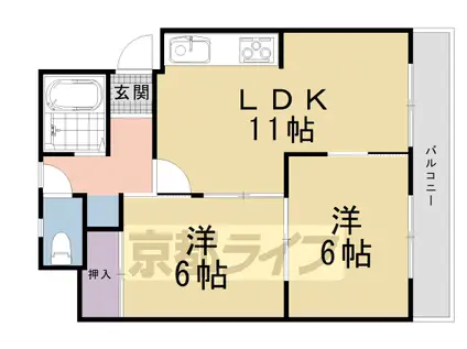 東海道本線 西大路駅 徒歩6分 5階建 築49年(2LDK/4階)の間取り写真