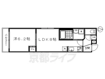 近鉄京都線 東寺駅 徒歩14分 4階建 築11年(1LDK/2階)の間取り写真