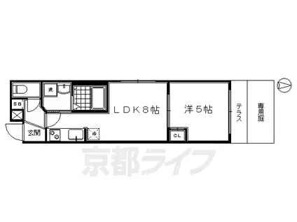 近鉄京都線 東寺駅 徒歩14分 4階建 築11年(1LDK/1階)の間取り写真