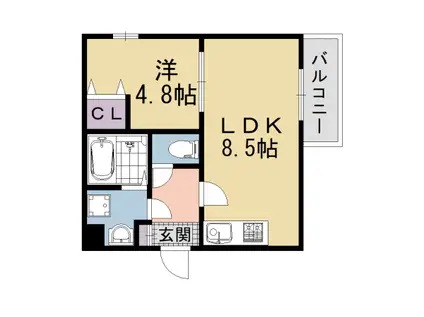 京都市烏丸線 五条駅(京都市営) 徒歩7分 4階建 築11年(1LDK/1階)の間取り写真