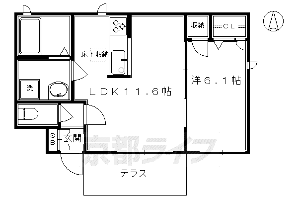 京阪電気鉄道京阪線 七条駅 徒歩5分 2階建 築11年(1LDK/1階)の間取り写真