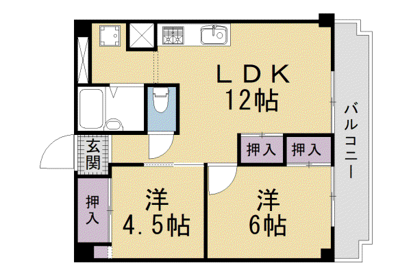 京都市烏丸線 十条駅(京都市営) 徒歩5分 8階建 築47年(2LDK/5階)の間取り写真