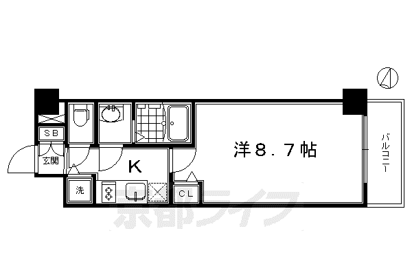 京都市烏丸線 九条駅(京都) 徒歩7分 7階建 築10年(1K/4階)の間取り写真