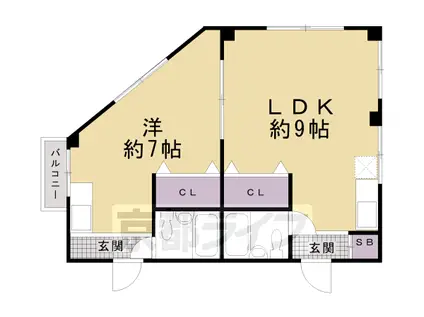 レディースコーポハヤフネ(1LDK/2階)の間取り写真