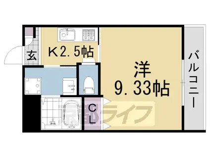 京都市東西線 椥辻駅 徒歩9分 3階建 築4年(1K/3階)の間取り写真