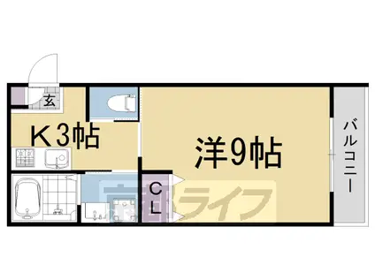 京都市東西線 椥辻駅 徒歩9分 3階建 築4年(1K/1階)の間取り写真