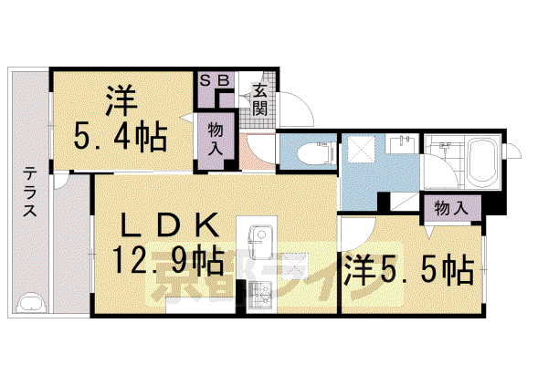 京都市烏丸線 松ケ崎駅(京都) 徒歩7分 2階建 築5年(2LDK/1階)の間取り写真