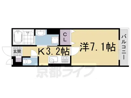 叡山電鉄 元田中駅 徒歩6分 3階建 築5年(1K/2階)の間取り写真
