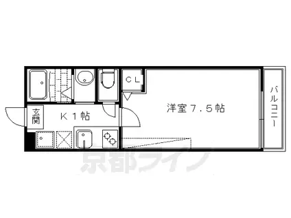 叡山電鉄 元田中駅 徒歩3分 3階建 築13年(1K/3階)の間取り写真