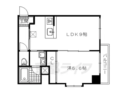 京都市烏丸線 松ケ崎駅(京都) 徒歩3分 5階建 築14年(1LDK/5階)の間取り写真