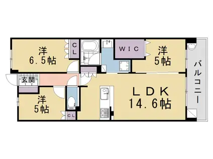 京都市烏丸線 松ケ崎駅(京都) 徒歩12分 5階建 築12年(3LDK/3階)の間取り写真