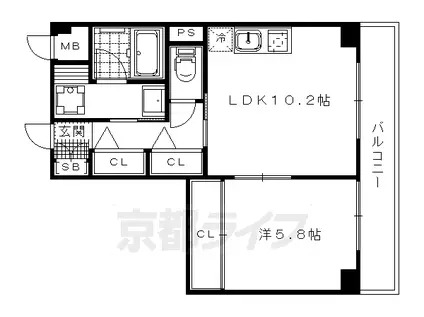 京都市烏丸線 北大路駅 徒歩17分 5階建 築13年(1LDK/4階)の間取り写真