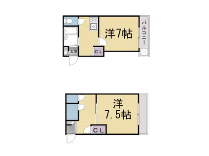 京阪電気鉄道鴨東線 出町柳駅 徒歩23分 3階建 築47年(1K/3階)の間取り写真