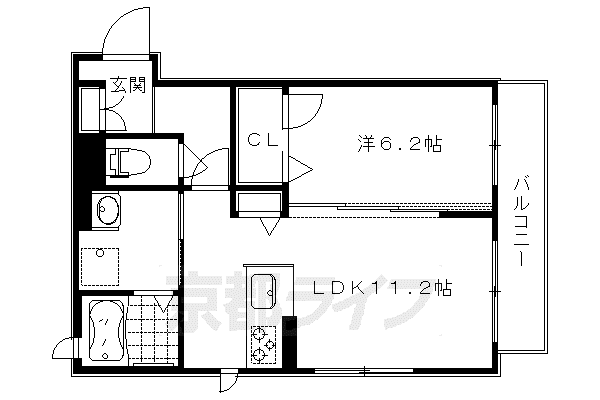 京阪電気鉄道鴨東線 神宮丸太町駅 徒歩17分 2階建 築14年(1LDK/2階)の間取り写真