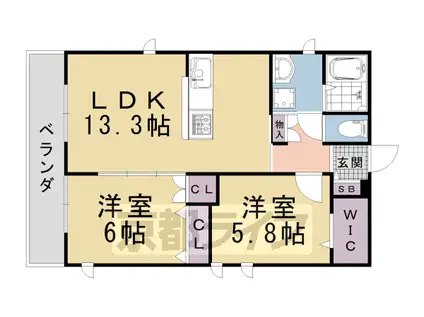 京阪電気鉄道鴨東線 神宮丸太町駅 徒歩29分 2階建 築15年(2LDK/2階)の間取り写真