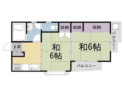叡山電鉄 宝ケ池駅 徒歩5分 3階建 築34年(2K/2階)の間取り写真