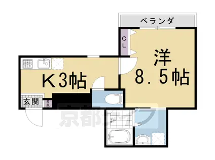 ラルゴ仁王門(1K/3階)の間取り写真