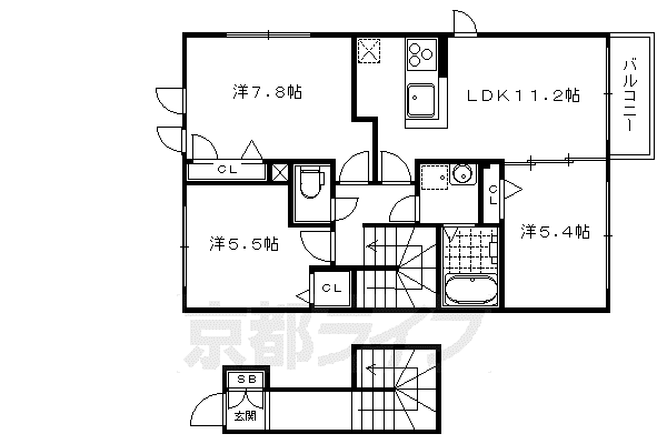 EVERGREEN北稜(3LDK/2階)の間取り写真