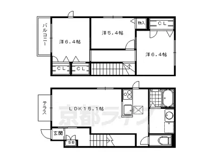 叡山電鉄 岩倉駅(京都) 徒歩10分 2階建 築13年(3LDK/1階)の間取り写真