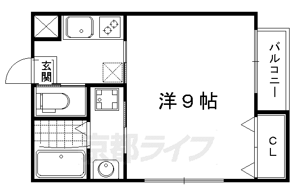 叡山電鉄 元田中駅 徒歩5分 3階建 築13年(1K/3階)の間取り写真
