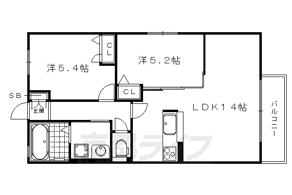 パルナッソス(2LDK/1階)の間取り写真