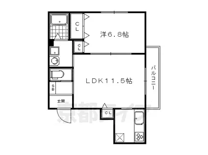 叡山電鉄 八幡前駅(京都) 徒歩3分 2階建 築12年(1LDK/1階)の間取り写真