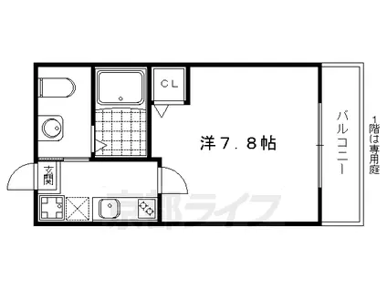 叡山電鉄 元田中駅 徒歩2分 4階建 築12年(1K/1階)の間取り写真