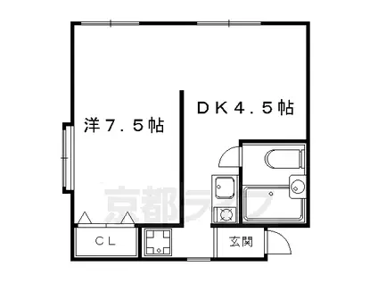 京都市烏丸線 松ケ崎駅(京都) 徒歩14分 2階建 築56年(1DK/2階)の間取り写真