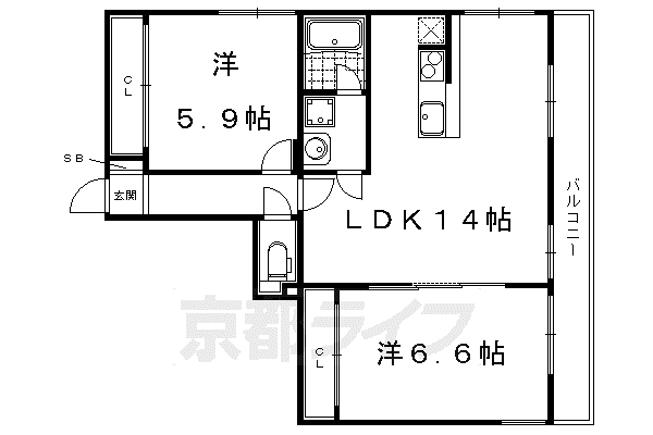叡山電鉄 茶山・京都芸術大学駅 徒歩4分 4階建 築12年(2LDK/4階)の間取り写真