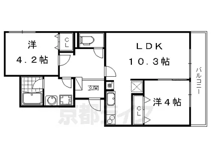 叡山電鉄 茶山・京都芸術大学駅 徒歩4分 4階建 築11年(2LDK/4階)の間取り写真