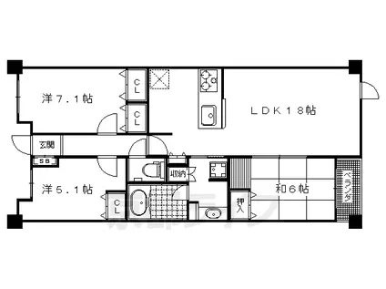 京阪電気鉄道鴨東線 出町柳駅 徒歩7分 3階建 築9年(3LDK/1階)の間取り写真