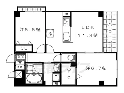 京阪電気鉄道鴨東線 神宮丸太町駅 徒歩13分 3階建 築8年(2LDK/2階)の間取り写真