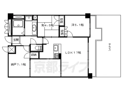 京都市烏丸線 北山駅(京都) 徒歩3分 5階建 築8年(3LDK/2階)の間取り写真