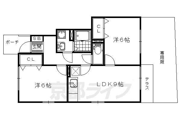 グランステージB(2LDK/1階)の間取り写真