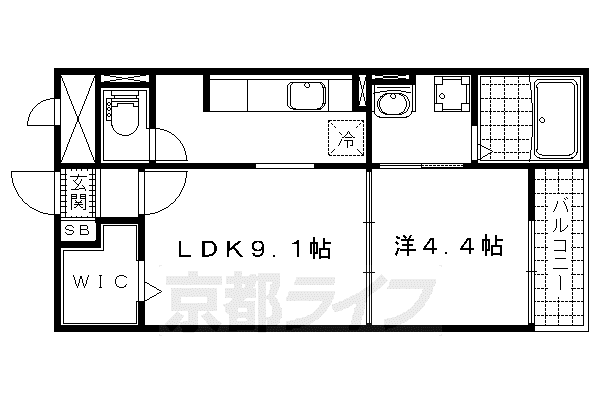 京都市東西線 東野駅(京都) 徒歩11分 4階建 築12年(1LDK/2階)の間取り写真