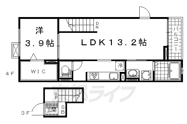 京都市東西線 小野駅(京都) 徒歩7分 4階建 築12年(1LDK/4階)の間取り写真