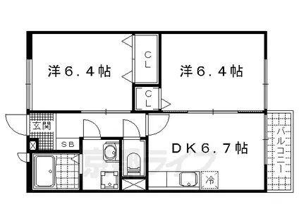 グリーンハイツカミヤ(2DK/1階)の間取り写真