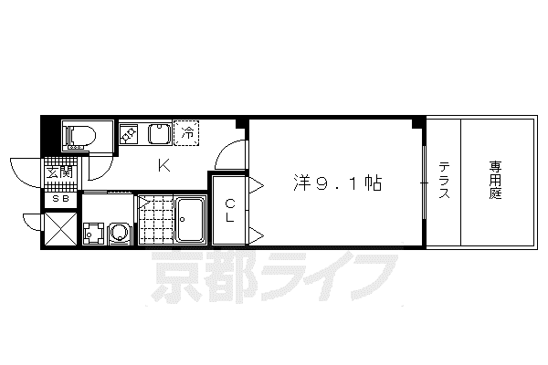 京都市東西線 石田駅(京都市営) 徒歩4分 2階建 築11年(1K/1階)の間取り写真