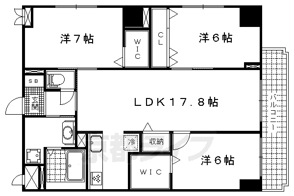 京都市東西線 東野駅(京都) 徒歩1分 9階建 築11年(3LDK/5階)の間取り写真