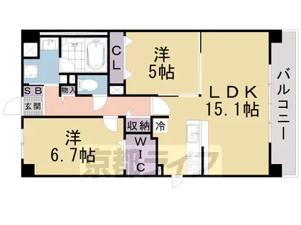 京都市東西線 椥辻駅 徒歩18分 5階建 築10年(2LDK/5階)の間取り写真